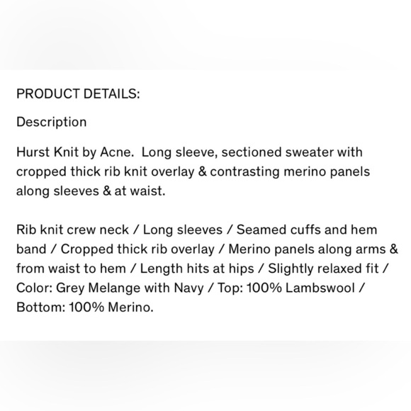 Acne Hurst Knit Long Sleeve Layered Sweater Navy & Gray Size M Merino Wool - Picture 10 of 10